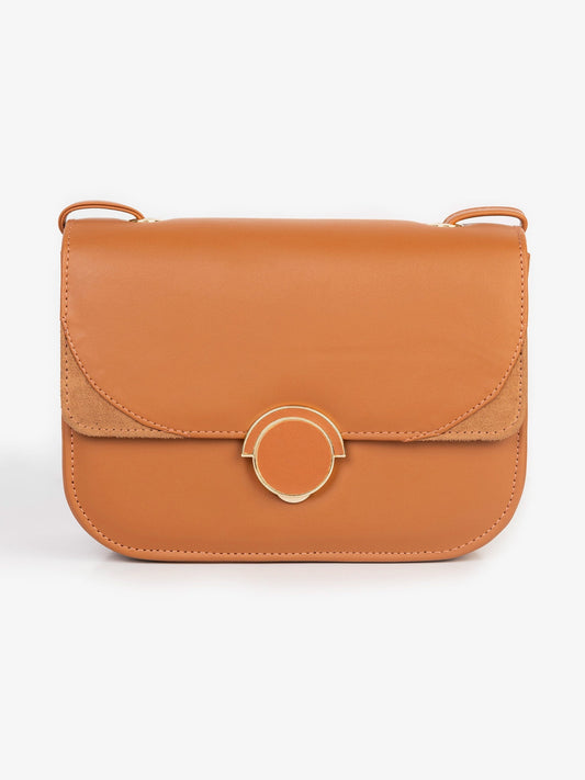 Nova Thrives - Rust Colored Flat Handbag with Push Lock